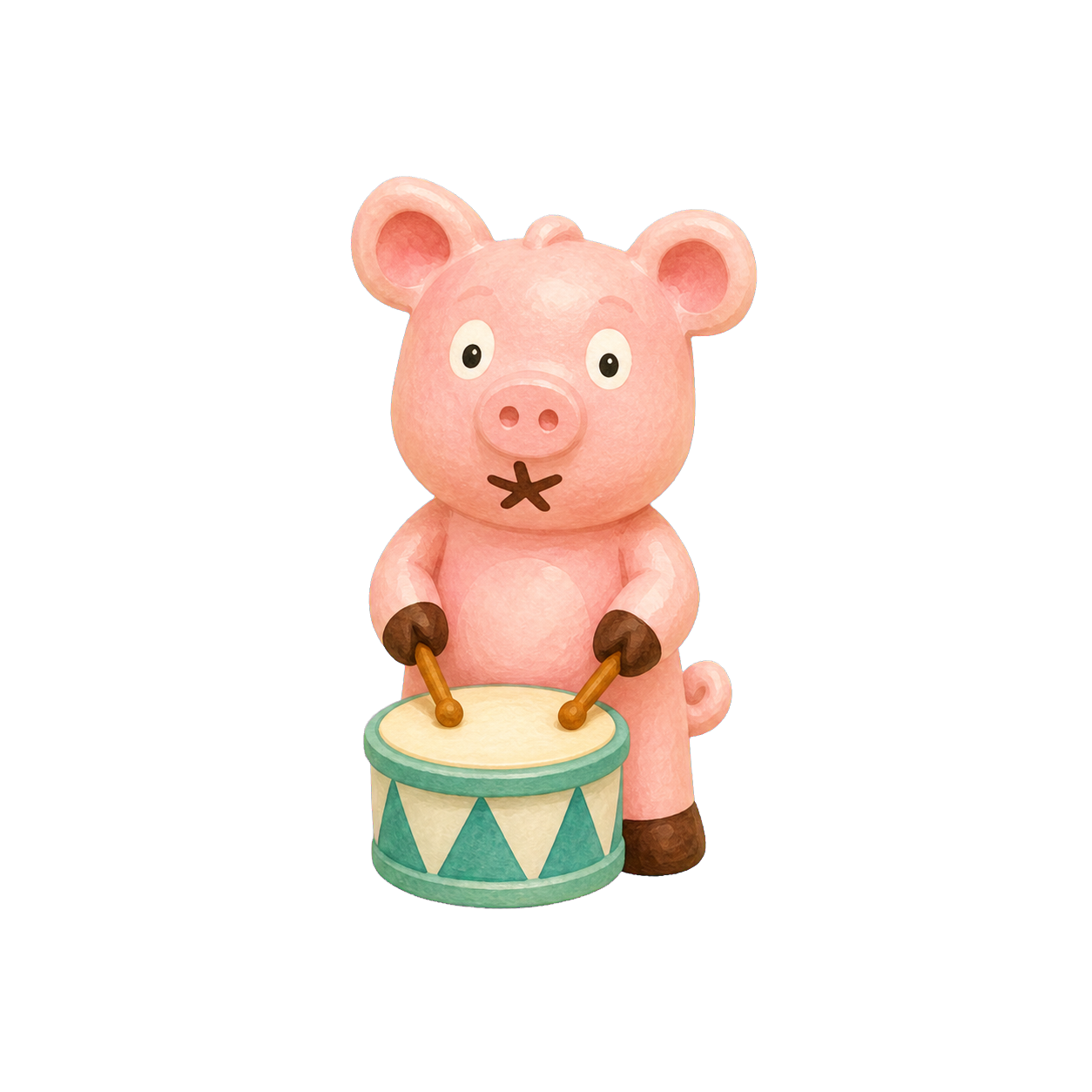 Gemaltes rosa Schwein mit kleiner Trommel