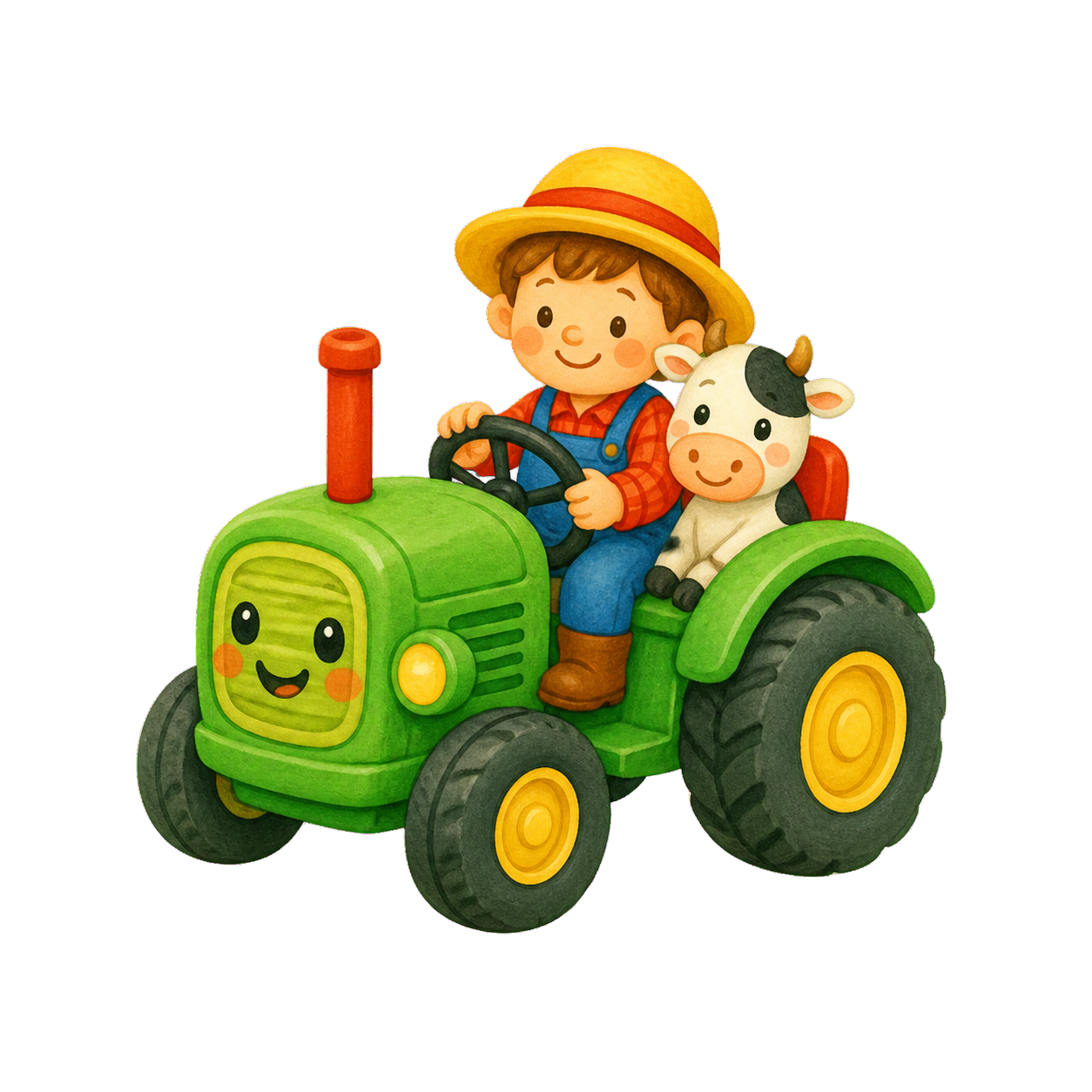 Gemalter grüner Traktor mit Bauernhof-Freunden