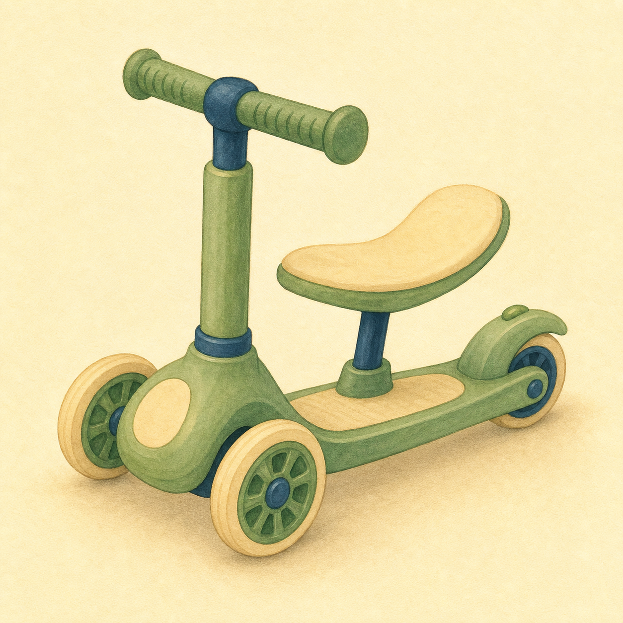 Gemalter salbeigrüner Kinderroller mit Sitz